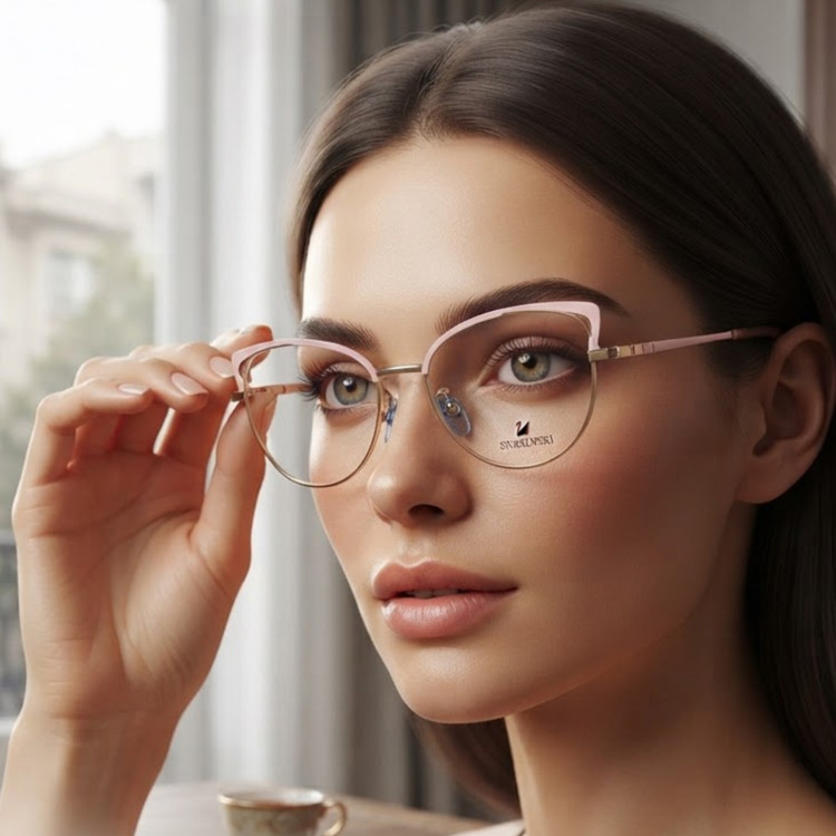 فریم عینک طبی زنانه مدل گربه ای استیل دسته فنری کد 9
